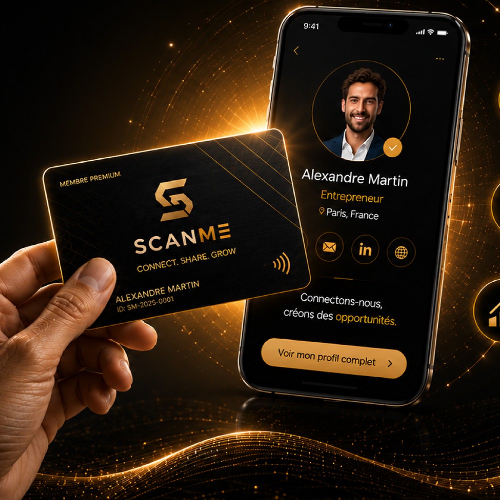 Carte NFC ScanMe et profil digital sur smartphone